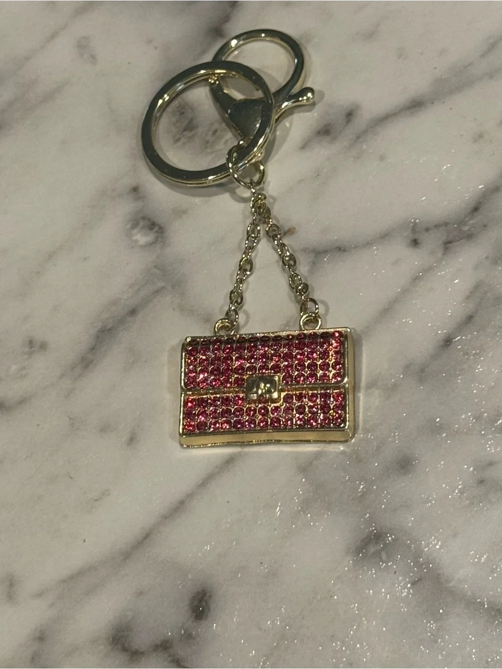 Gold-Tone Pink Crystal Purse Keychain